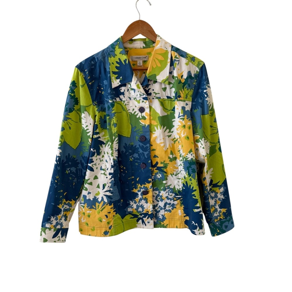 Coldwater Creek Floral Twill Jacket Womens XL Multicolor Button Front Garden